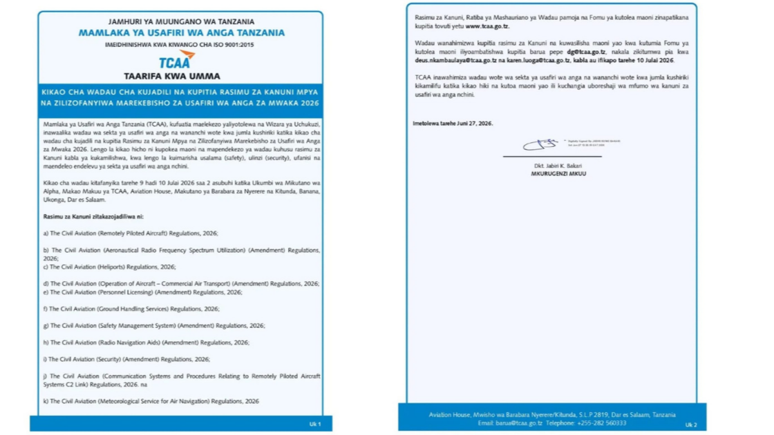 STAKEHOLDER CONSULTATION MEETING ON THE REVIEW OF THE DRAFT NEW AND AMENDED CIVIL AVIATION REGULATIONS, 2026